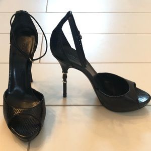 Gucci Black Snakeskin Heels with Bamboo Heel